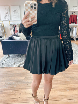 Caeli Satin Bubble Mini Skirt-2 Colors-Bottoms-VerClare Boutique