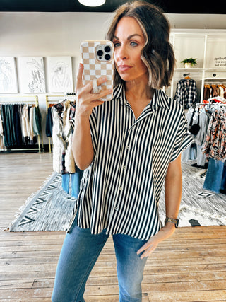 Vanessa Black Stripe Blouse-Tops Casual-VerClare Boutique