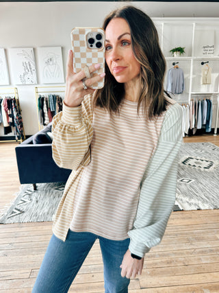 Belle Stripe Soft Brushed Top - Blush Combo-Tops Basic SolidBelle Stripe Soft Brushed Top – Denim Blue Combo | VerClare Boutique | Chenoa, IL-Soft brushed striped top in a denim blue combo with a relaxed, cozy feel. Easy everyday layering piece with timeless style. Free US shipping from VerClare Boutique.-VerClare Boutique