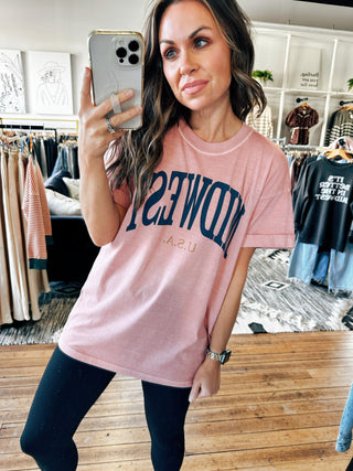 Midwest USA Oversized Tee-Tops Basic Print-VerClare Boutique