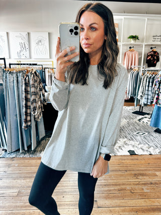 Heather Grey View. Organic Boyfriend Tee-4 Colors-Tops Basic Solid-VerClare Boutique