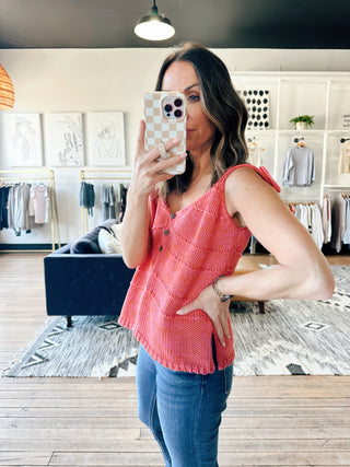 Averie Tie Shoulder Cami - Pink/Coral-Tops Basic PrintWishlist Elaria Scallop Sweater Tank – M. Blue | VerClare Boutique | Chenoa, IL-Shop the Wishlist Elaria Scallop Sweater Tank in M. Blue. A lightweight sweater tank with feminine scalloped details, perfect for layering or wearing solo. Available now at VerClare Boutique! | VerClare Boutique | Chenoa, IL-VerClare Boutique