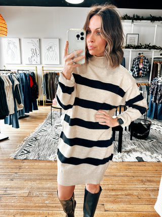 Kristin Turtleneck Striped Sweater Dress-Dresses & Rompers-VerClare Boutique