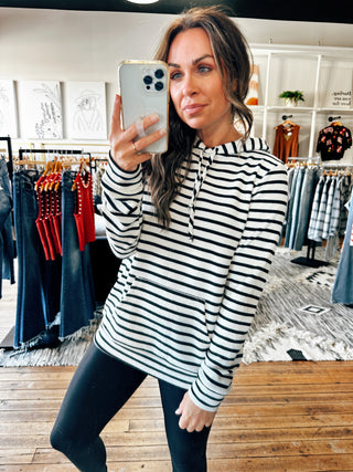 Stripe Kangaroo Hoodie-2 Colors-Tops Basic Stripe-VerClare Boutique