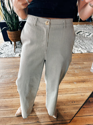 Simone Espresso Striped Wide-Leg Pants-Bottoms-VerClare Boutique