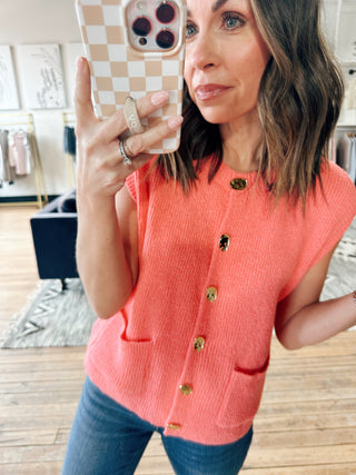 Vanessa Buttons Sweater Vest - Guava-SweatersVanessa Buttons Sweater Vest - Guava | VerClare Boutique | Chenoa, IL-VerClare Boutique