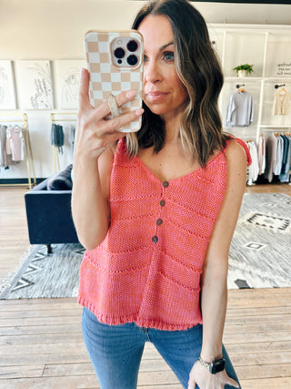 Averie Tie Shoulder Cami - Pink/Coral-Tops Basic PrintWishlist Elaria Scallop Sweater Tank – M. Blue | VerClare Boutique | Chenoa, IL-Shop the Wishlist Elaria Scallop Sweater Tank in M. Blue. A lightweight sweater tank with feminine scalloped details, perfect for layering or wearing solo. Available now at VerClare Boutique! | VerClare Boutique | Chenoa, IL-VerClare Boutique