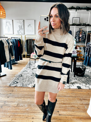 Kristin Turtleneck Striped Sweater Dress-Dresses & Rompers-VerClare Boutique