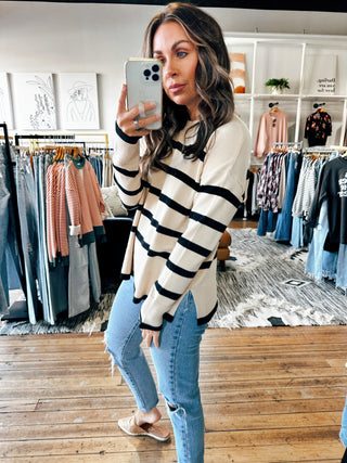 Almond Stripe Sweater-Sweaters-VerClare Boutique