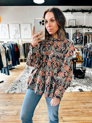 Retro Printed Blouse-Tops Casual-VerClare Boutique