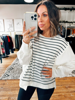 Stephanie Hi-Lo Striped Top-Jackets & Kimonos-VerClare Boutique