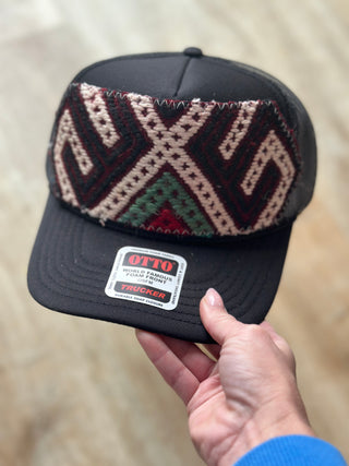 Orijinal Designs Trucker Cap-Black with Black, Burgundy, Green Detail