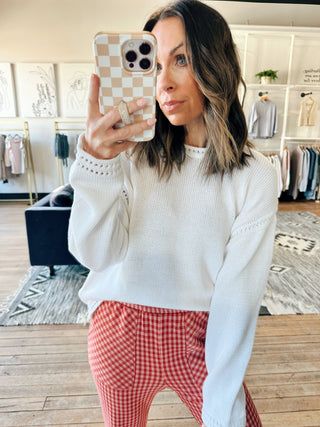 Bellami Crochet Sweater - White-SweatersHarper Two Piece Set-Blush | VerClare Boutique | Chenoa, IL-Women's Blush Lounge Set. Available in sizes: S, M, L. 60% Cotton, 40% Polyester. Free US shipping on all eligible orders. Located in Chenoa, Illinois.-VerClare Boutique