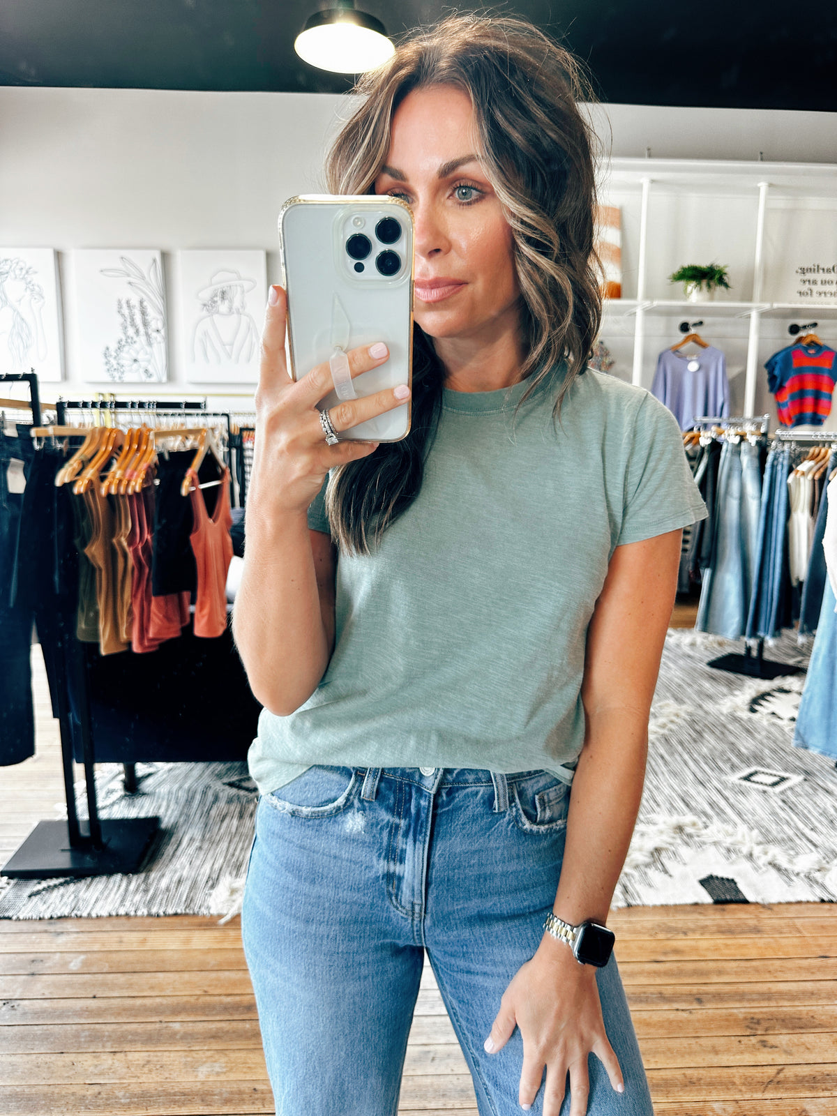 Jade View. Classic Acid Wash Tee-3 Colors-Tops Basic Solid-VerClare Boutique