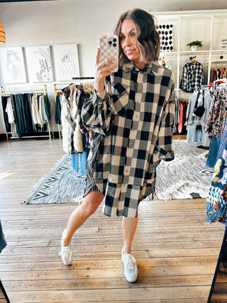 Black Plaid Oversize Dress-Dresses & Rompers-VerClare Boutique