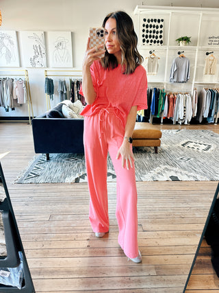 Everyday Pocket Tee - Paloma-Tops Basic SolidHarper Two Piece Set-Blush | VerClare Boutique | Chenoa, IL-Women's Blush Lounge Set. Available in sizes: S, M, L. 60% Cotton, 40% Polyester. Free US shipping on all eligible orders. Located in Chenoa, Illinois.-VerClare Boutique