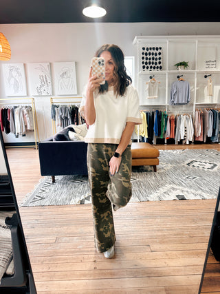 Cora Drop Shoulder Top - White/Taupe-Tops Basic SolidWishlist Cora Drop Shoulder Top – White/Taupe | VerClare Boutique | Chenoa, IL-The Wishlist Cora Drop Shoulder Top in white and taupe offers a relaxed fit, soft fabric, and effortless style for everyday casual wear.-VerClare Boutique