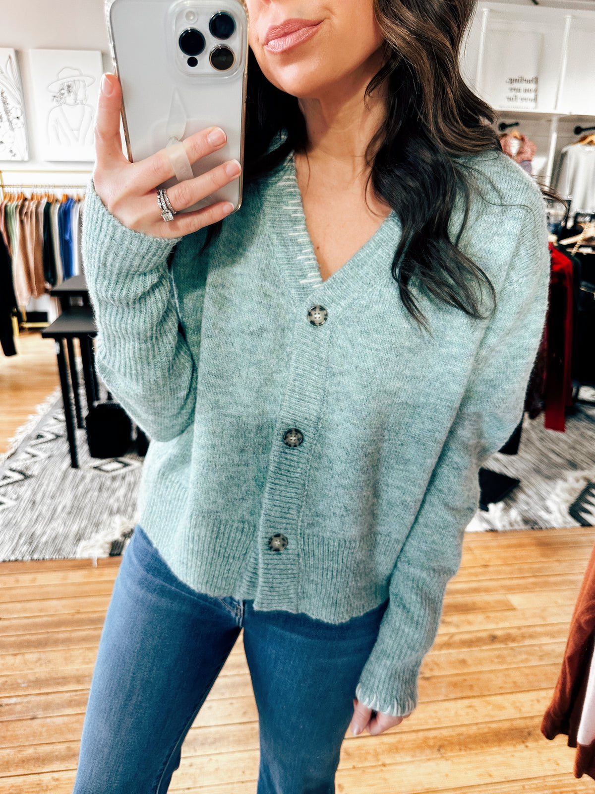 Foam Green Button Down Cardigan-sweater-VerClare Boutique