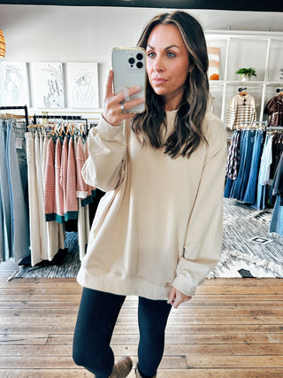 Taupe View. Terry French Pullover-3 Colors-Jackets & Kimonos-VerClare Boutique