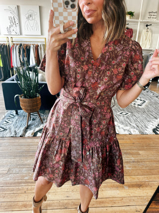 Brown Floral Tie-Waist Dress with Pockets-Dresses & RompersBrown Floral Tie-Waist Dress with Pockets | VerClare Boutique-Women's Floral Tie Dress | Brown Floral Waist Tie Dress with Pockets | Sizes: S, M, L | Free US shipping on all eligible orders. Located in Chenoa, Illinois-VerClare Boutique