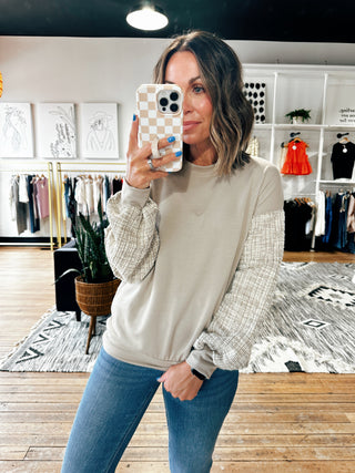 Bridget Contrast Sleeve Pullover-Natural-Tops Casual-VerClare Boutique