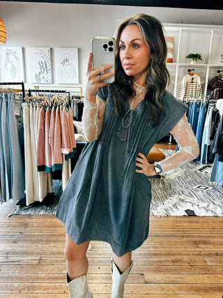 Denim Pleated Dress-2 Colors-Dresses & Rompers-VerClare Boutique