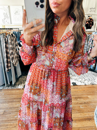 Patchwork Print Chiffon Dress-Dresses & Rompers-VerClare Boutique