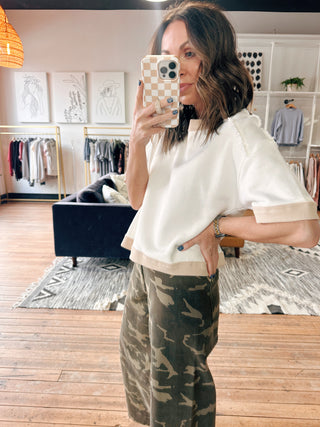 Cora Drop Shoulder Top - White/Taupe-Tops Basic SolidWishlist Cora Drop Shoulder Top – White/Taupe | VerClare Boutique | Chenoa, IL-The Wishlist Cora Drop Shoulder Top in white and taupe offers a relaxed fit, soft fabric, and effortless style for everyday casual wear.-VerClare Boutique