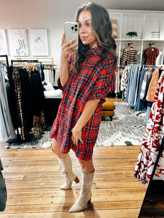 Leslie Plaid Shirt Dress-2 Colors-Dresses & Rompers-VerClare Boutique