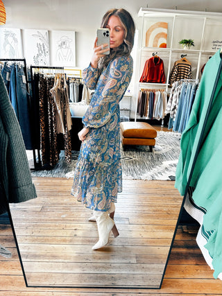 Denim Blue Paisley Dress-VerClare Boutique