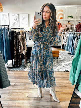 Denim Blue Paisley Dress-VerClare Boutique