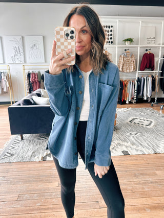 All Day Knit Denim Jacket – Calypso Blue Indigo-Jackets & KimonosAll Day Knit Denim Jacket – Calypso Blue Indigo | VerClare Boutique | Chenoa, IL-Shop the All Day Knit Denim Jacket in Calypso Blue Indigo at VerClare Boutique. A soft women’s knit denim jacket made for comfortable, everyday layering.-VerClare Boutique