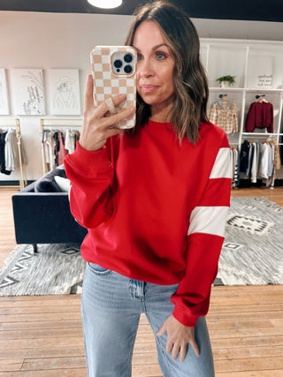 Halia Varsity Colorblock Sweatshirt-Tops Basic SolidCoriel Striped Textured Henley Top | VerClare Boutique | Chenoa, IL-Women's Coriel Striped Textured Henley Top | Sizes: S, M, L | Color: Black, Burgundy | Free US shipping on all eligible orders. Located in Chenoa, Illinois-VerClare Boutique