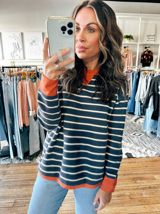 Eryn Blue/Orange Stripe Sweater-Sweaters-VerClare Boutique