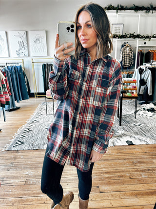 Navy Plaid Button Down-Tops Casual-VerClare Boutique