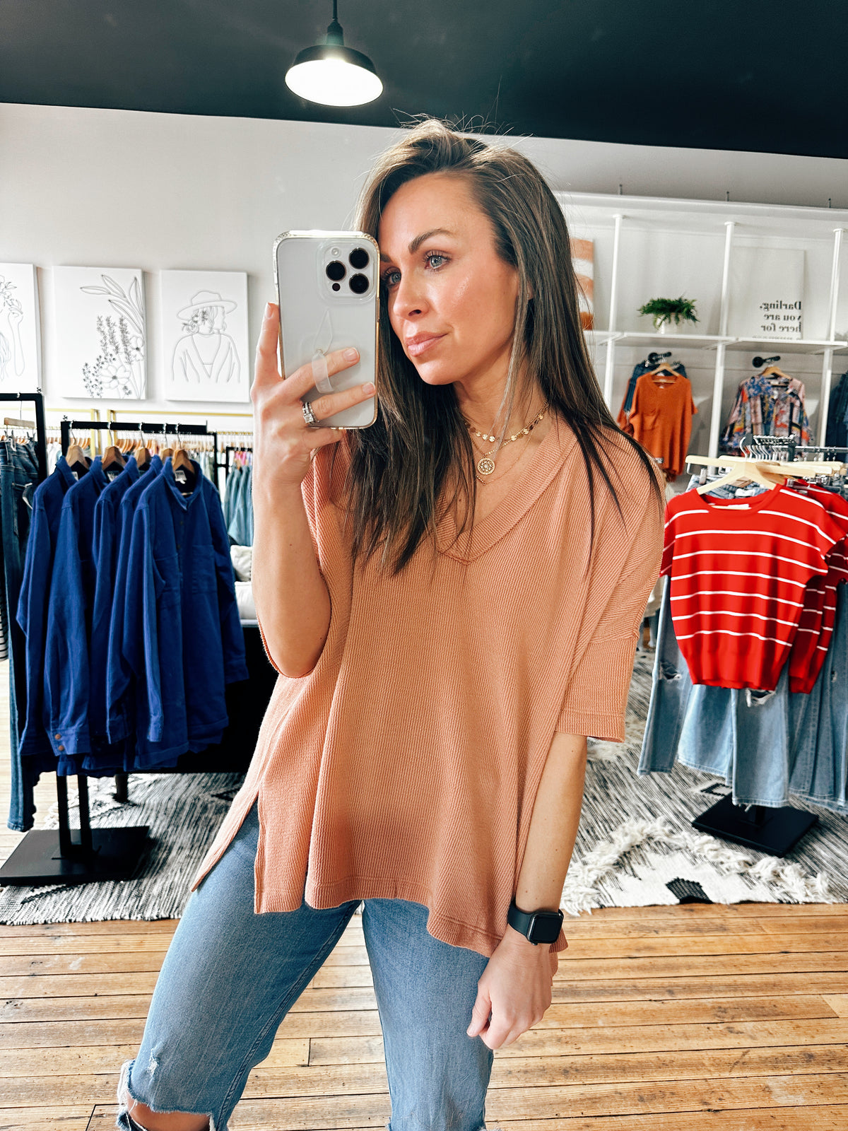 On the Go Sepia V-Neck Tee-Tops basic solid-VerClare Boutique