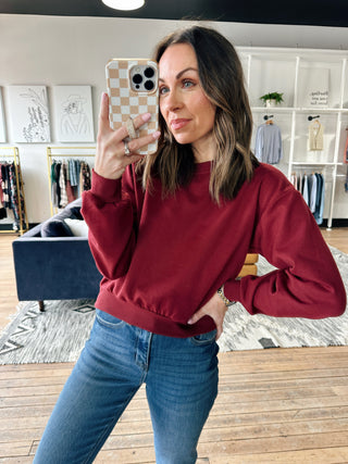 Burgundy Crop Sweatshirt-jackets & Kimonos-VerClare Boutique
