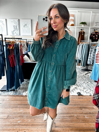 Front View. Jewels Comfy Corduroy Dress-Dresses & Rompers-VerClare Boutique