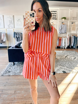 Haven Striped Tank & Shorts Set- Punch/Coral-BottomsWishlist Elaria Scallop Sweater Tank – M. Blue | VerClare Boutique | Chenoa, IL-Shop the Wishlist Elaria Scallop Sweater Tank in M. Blue. A lightweight sweater tank with feminine scalloped details, perfect for layering or wearing solo. Available now at VerClare Boutique! | VerClare Boutique | Chenoa, IL-VerClare Boutique