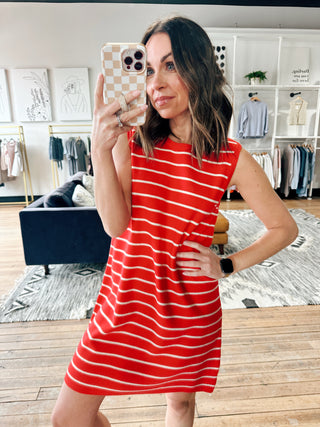 Michelle Striped Mini Sweater Dress - Poppy/Off White-Dresses & RompersMichelle Striped Mini Sweater Dress - Poppy/Off White | VerClare Boutique | Chenoa, IL-VerClare Boutique