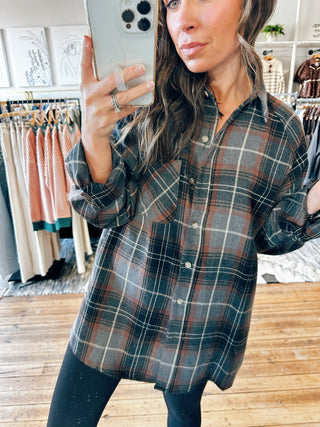 Katie Flannel-Grey-Tops Casual-VerClare Boutique