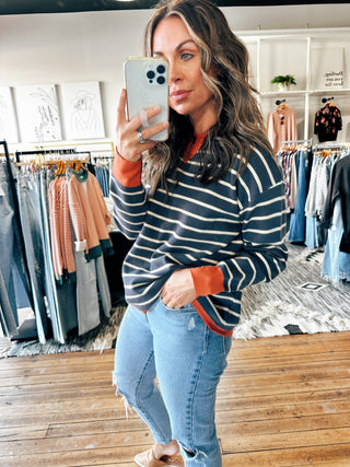 Eryn Blue/Orange Stripe Sweater-Sweaters-VerClare Boutique