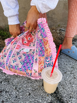 Quilted Ruffle Tote Bag-Accessories-VerClare Boutique