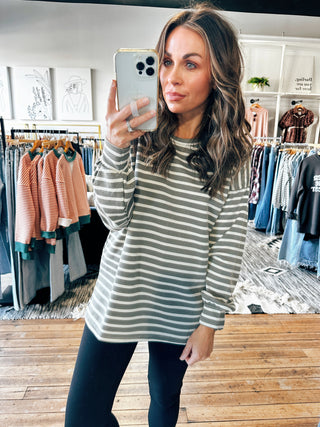 Olive View. Triple Stripe Cuffed Long Sleeve-3 Colors-Tops Basic Print-VerClare Boutique