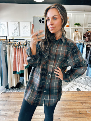 Front View. Katie Flannel-Grey-Tops Casual-VerClare Boutique