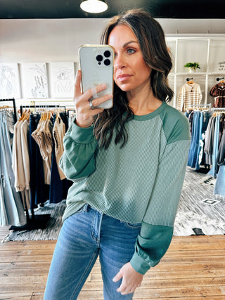 Olive View. Colorblock Ribbed Pullover-3 Colors-Tops Basic Solid-VerClare Boutique