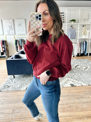 Burgundy Crop Sweatshirt-jackets & Kimonos-VerClare Boutique