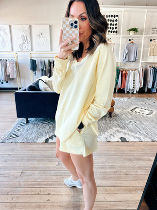 Weekender V-Neck - Sunnyside-Tops Basic SolidHarper Two Piece Set-Blush | VerClare Boutique | Chenoa, IL-Women's Blush Lounge Set. Available in sizes: S, M, L. 60% Cotton, 40% Polyester. Free US shipping on all eligible orders. Located in Chenoa, Illinois.-VerClare Boutique