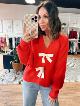 Hadley Front Bow Sweater Cardigan - 2 Colors-Sweaters-VerClare Boutique