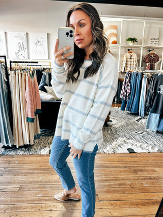 Ivory/Denim Stripe Sweater-VerClare Boutique